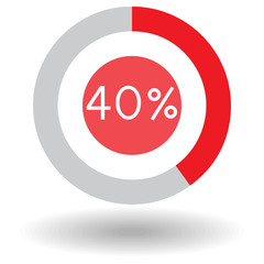 Icon business colorful pie chart circle graph 40 % red vector illustration