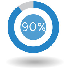 Icon business colorful pie chart circle graph 90 % blue vector illustration