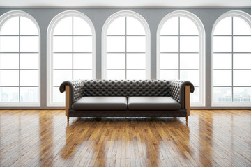Leather sofa in bright room