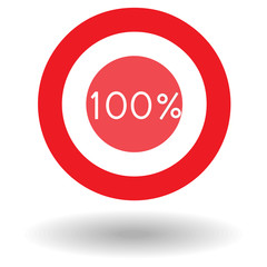 Icon business colorful pie chart circle graph 100 % red vector illustration