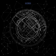 black and white futuristic user interface. Abstract polygonal space low poly dark background with connecting dots and lines. Connection structure. Polygonal vector background.