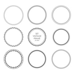 Set of black vintage circular frames with ornament. A set of abstract black symbols. Collection of retro banners. Circle empty templates with place for information and text.