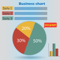 business infographic form blank live pie and column graph circle percentage blue yellow orange chart 20 30 50 % set illustration round vector