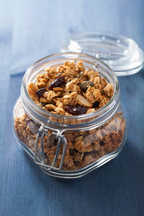 homemade healthy granola in glass jar