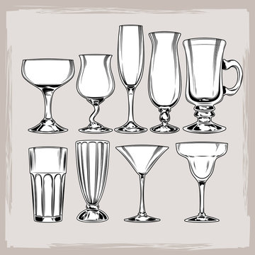 Vector Set Of Empty Cocktail Glasses