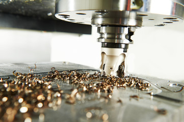 industrial metalworking cutting process by milling cutter - obrazy, fototapety, plakaty