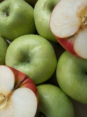 Delicious composition of the green and red ripe apples