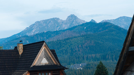 Guesthouse and mountain landscape horizon in Zakopane - 123945955