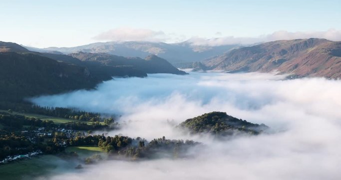 Time lapse of low lying clouds over Derwent water in English lake district.