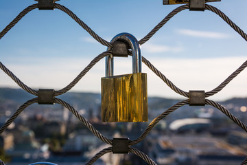 Love Lock Golden Padlock Hanging Tourist Travel Tourism Traditio