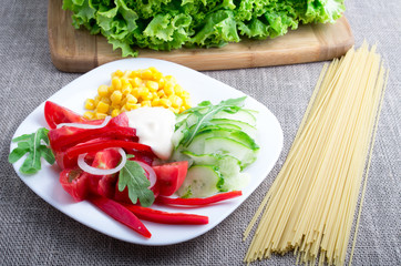 Healthy vegetarian dish of fresh vegetables