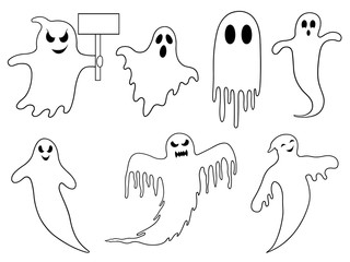 Set of different ghosts isolated on white