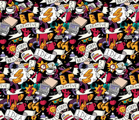 Creative doodles idea brainstorm color seamless pattern.