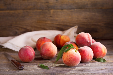 peaches on a wooden table