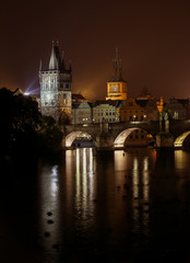 Prague at night with Charles bridge