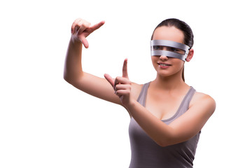 Woman with techno glasses isolated on white