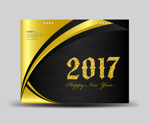Gold and black Cover Desk Calendar 2017, happy new year 2017, book cover, cover template