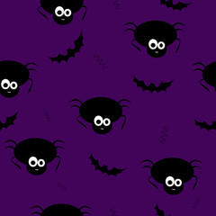 Seamless pattern vector of funny and cute black spiders and bat.