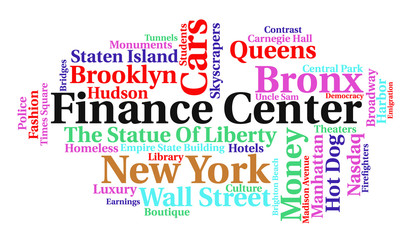 Finance center word cloud. White background. Vector illustration.