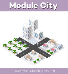Christmas winter snowbound landscape 3d isometric urban city infographic concept. Town center map with buildings,shops and roads on the plane.