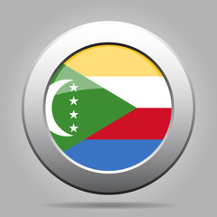 Fototapeta premium Flag of Comoros. Shiny metal gray round button.