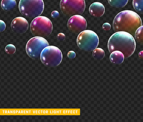 Bubbles soap realistic set isolated with transparent background vector illustration. Soap bubble rainbow reflection.