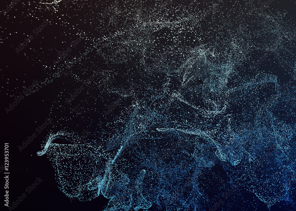 Poster abstract 3d rendering of chaotic particles. flying cubes in empty space. dynamic shape. futuristic b