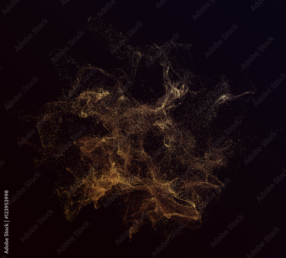 Poster abstract 3d rendering of chaotic particles. flying cubes in empty space. dynamic shape. futuristic b