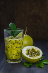 Fresh passion fruit juice in glass