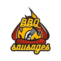 Creative logo design with barbecue sausages. Vector illustration. Designed to label, emblem or badge for bbq house, menu design.