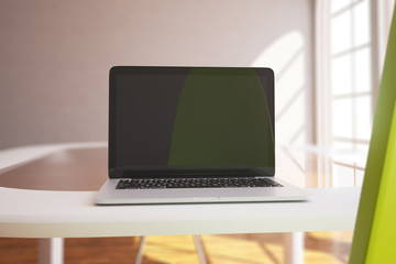 Blank laptop display closeup