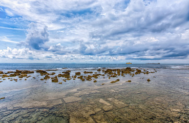 Clear water and rocks near the beach/ water/ sea/ clear/ blue/ Livorno/ Tuscany/ Italy/ Euriope