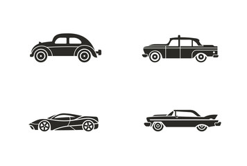 Car silhouettes vector icon. Retro Taxi vehicles Logo design