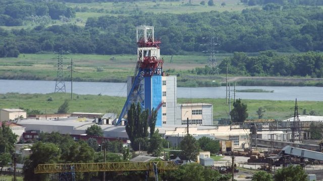 Mining processing plant in green valley, coal enrichment industry