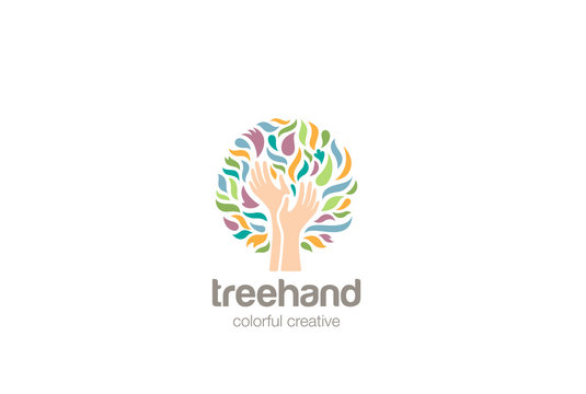 Hands Tree Logo design vector. Helping Charity Logotype icon