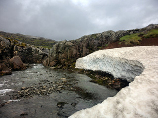 Fototapeta na wymiar Glacier edge touching stream in Iceland