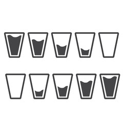 Filling black glasses of water set. Flai icons set. Raster illustration