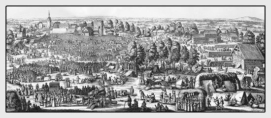 People pilgrimage to the medicinal spring of Hornhausen in Saxony, year 1646