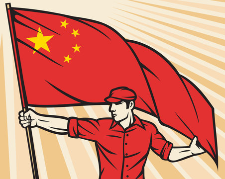 Worker holding a China flag poster design