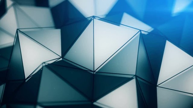 Polygonal surface close-up shallow DOF. Semless loop abstract 3D render animation. 4k UHD (3840x2160)
