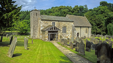 Ancient picturesque rural Saxon church, St. Gregory's Minster,in Kirkdale near Kirkbymoorside, North Yorkshire, England - 123959319