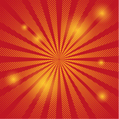 Retro rays red background raster comic gradient halftone pop-art style