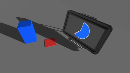 Seamless looping 3D animation of comparing blue and red diagram charts 98% to 2%