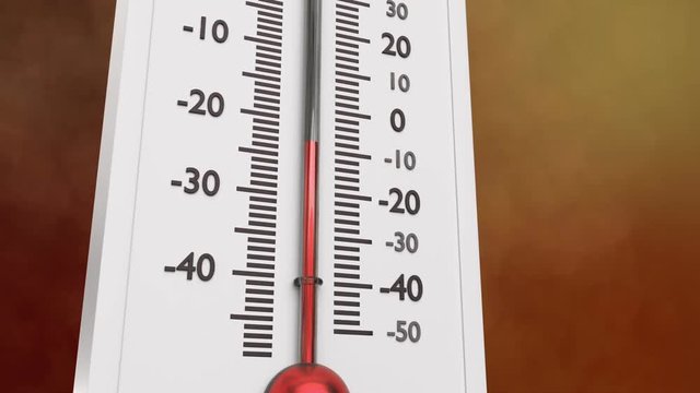 Close up at increasing temperature on thermometer. Animation of thermometer with increasing red indicator. Mask for thermometer included.