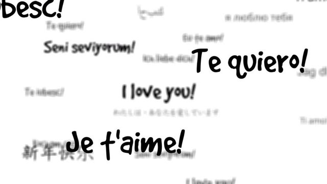 I love you in multiple languages words background loop with matte