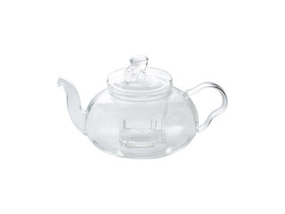 Empty glass teapot isolated on white background