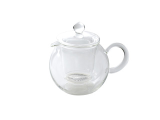 Empty glass teapot isolated on white background