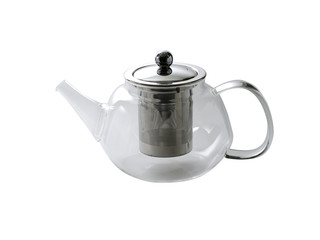 Empty glass teapot isolated on white background