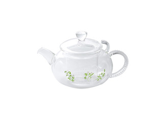 Empty glass teapot isolated on white background