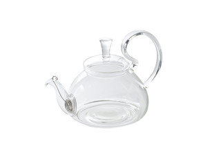 Empty glass teapot isolated on white background